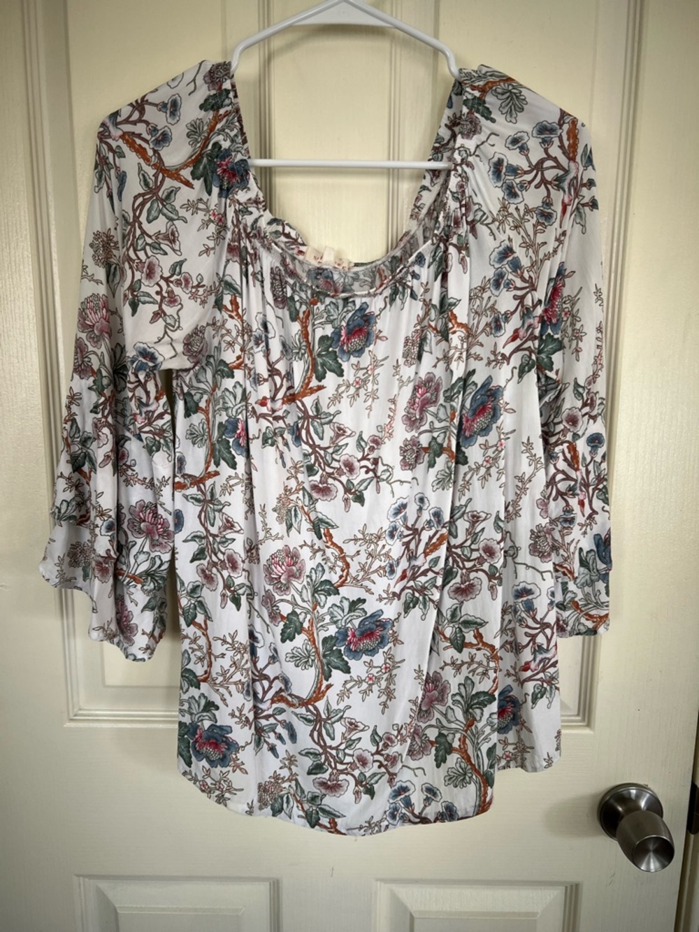 Solitaire Floral Peasant Blouse Size L Boho Cottagecore Balloon Sleeve Top